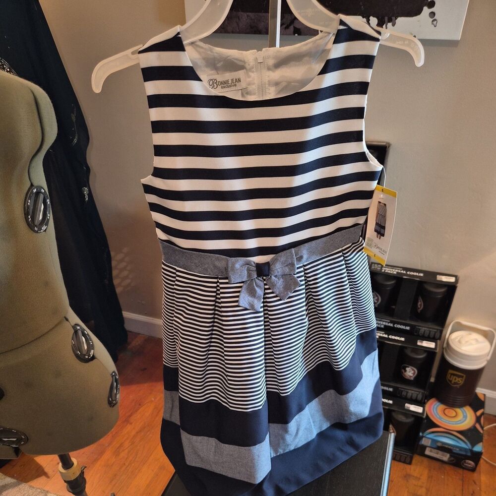 Bonnie Jean Exclusive Toddler Navy White Stripes Dress sz 6